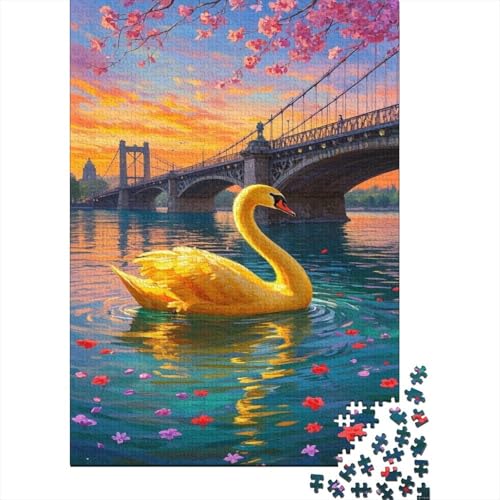 Schwan 1000 Teile Puzzle Für Erwachsene Und Kinder The Beautiful Golden Schwan Erwachsenenpuzzle Geschicklichkeitsspiel Weihnachtspuzzle 1000pcs (75x50cm) von PHQAZWSXE