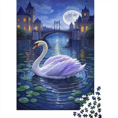 Schwan Puzzle 1000 Teile Für Erwachsene Und Kinder Schwans in The Moonlit Night Impossible Puzzle Geschicklichkeitsspiel Weihnachtspuzzle 1000pcs (75x50cm) von PHQAZWSXE