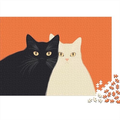 Schwarze Katze and White Katze Puzzle 1000 Teile Für Erwachsene Und Kinder interessant Impossible Puzzle Geschicklichkeitsspiel Weihnachtspuzzle 1000pcs (75x50cm) von PHQAZWSXE