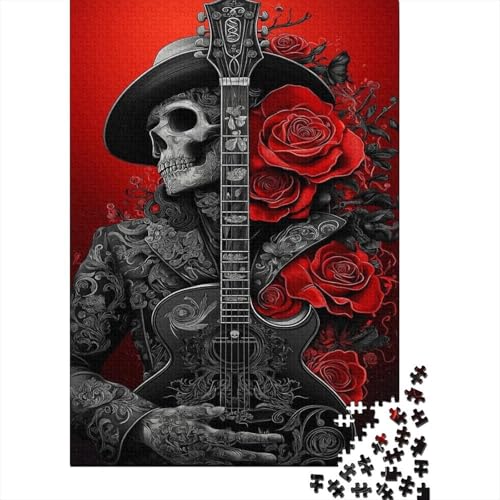Skelett und Gitarre Puzzle 1000 Teile Für Erwachsene interessant Erwachsenenpuzzle Geschicklichkeitsspiel Geschenk 1000pcs (75x50cm) von PHQAZWSXE