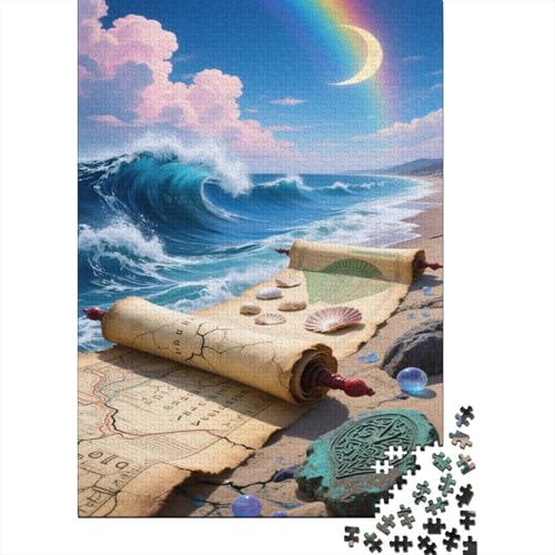 Strand 1000 Teile Puzzle Für Erwachsene Und Kinder Regenbogen und Wellen Erwachsenenpuzzle Geschicklichkeitsspiel Weihnachtspuzzle 1000pcs (75x50cm) von PHQAZWSXE