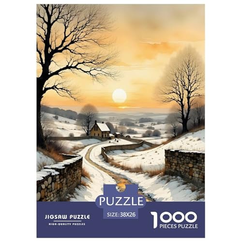 Sunset Snow Dorf Puzzle 1000 Teile Für Die Ganze Familie interessant persönlich Erwachsenenpuzzle Geschicklichkeitsspiel Geschenk 38x26cm/1000pcs von PHQAZWSXE