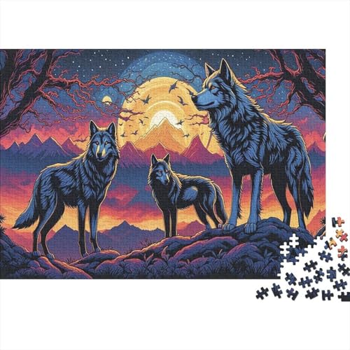 Sunset and Wolf Puzzle 1000 Teile Für Die Ganze Familie Tiere Erwachsenenpuzzle Geschicklichkeitsspiel Weihnachtspuzzle 1000pcs (75x50cm) von PHQAZWSXE