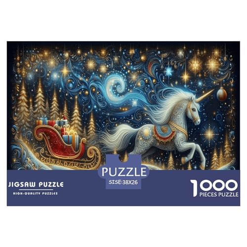 Weihnachten-Einhorn-Sleigh 1000 Teile Puzzle Für Die Ganze Familie interessant Impossible Puzzle Geschicklichkeitsspiel Weihnachtspuzzle 38x26cm/1000pcs von PHQAZWSXE