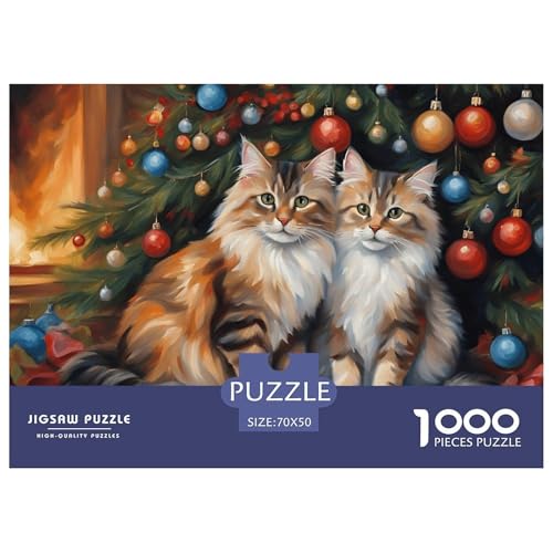 Weihnachten-Katze-Couple 1000 Teile Puzzle Für Erwachsene Und Kinder interessant Impossible Puzzle Geschicklichkeitsspiel Geschenk 70x50cm/1000pcs von PHQAZWSXE