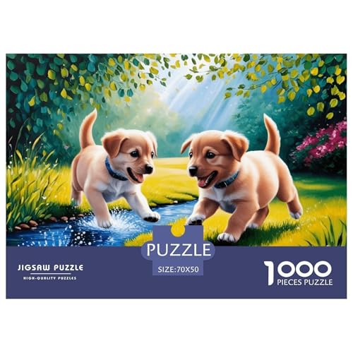 Welpen-Spielen-im-Strom 1000 Teile Puzzle Für Die Ganze Familie interessant Erwachsenenpuzzle Geschicklichkeitsspiel Weihnachtspuzzle 70x50cm/1000pcs von PHQAZWSXE