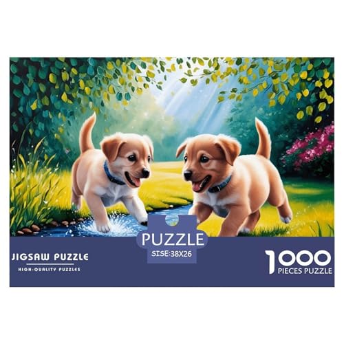 Welpen-Spielen-im-Strom Puzzle 1000 Teile Für Erwachsene Und Kinder interessant Impossible Puzzle Clevere Rätsel Weihnachtspuzzle 38x26cm/1000pcs von PHQAZWSXE