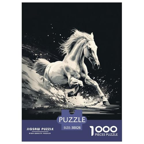 White Pferd 1000 Teile Puzzle Für Erwachsene Und Kinder Tiere Impossible Puzzle Geschicklichkeitsspiel Weihnachtspuzzle 38x26cm/1000pcs von PHQAZWSXE