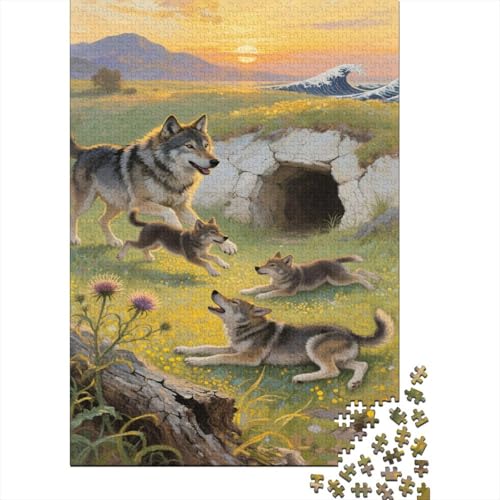Wolf 1000 Teile Puzzle Für Erwachsene Und Kinder Wolves on The Wiese Impossible Puzzle Geschicklichkeitsspiel Geschenk 1000pcs (75x50cm) von PHQAZWSXE