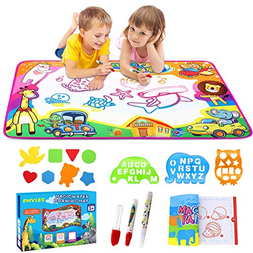 PHYLES Wasser Doodle Matte 87 x 57cm Magic Doodle Malmatte,mit Malmatte stift und Stempelzubehör, Drawing Matte für Kinder geschenk und Lernspielzeug (Medium) von PHYLES