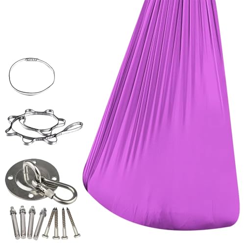 PHYTEMBRYO Indoor Yoga Suspension Betten Sensorische Schaukel Elastische Therapie Schaukel Therapie Kuschelschaukel Heilende & entspannende Kuschel-Sensorische Schaukel(Dark Purple280x100cm) von PHYTEMBRYO