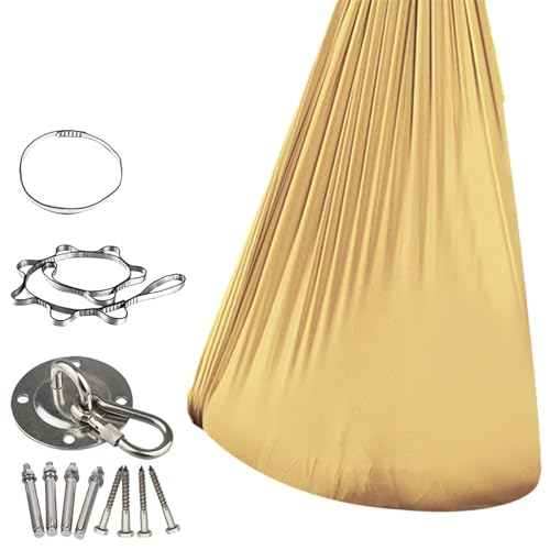 PHYTEMBRYO Indoor Yoga Suspension Betten Sensorische Schaukel Elastische Therapie Schaukel Therapie Kuschelschaukel Heilende & entspannende Kuschel-Sensorische Schaukel(Gold 280x150cm) von PHYTEMBRYO