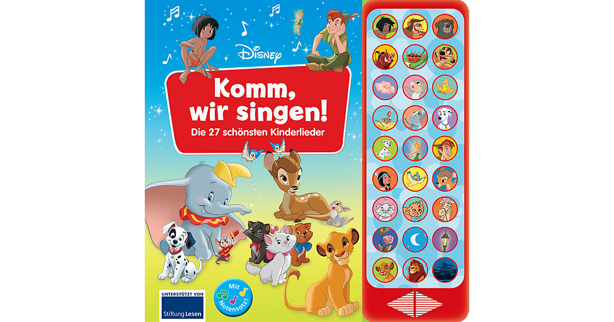 Buch - Disney - Komm, wir singen! Die 27 schönsten Kinderlieder - 27-Button-Soundbuch - Liederbuch mit Noten zum Mitsingen Buch - Disney - Komm, wir singen! Die 27 schönsten Kinderlieder - 27-Button-Soundbuch - Liederbuch mit Noten zum Mitsingen von PI Kids Verlag