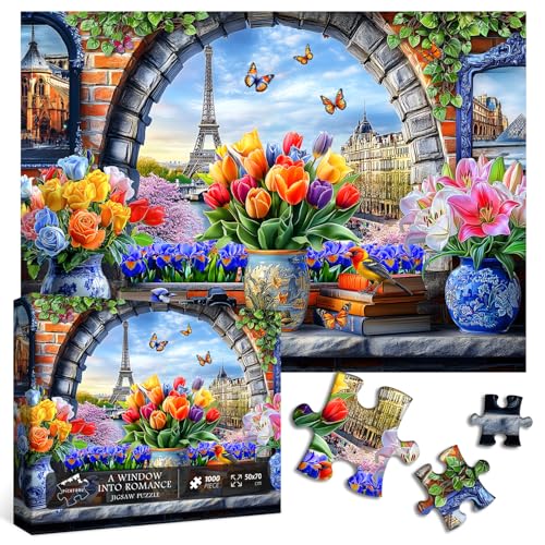 Bunte Blumenpuzzles für Erwachsene, 1000 Teile, PICKFORU Vintage-Puzzle, Paris, 1000 Teile, Eiffelturm, schwierige Pflanzenpuzzle, Fensterkunst als Heimdekoration Bunte Blumenpuzzles für Erwachsene, 1000 Teile, PICKFORU Vintage-Puzzle, Paris, 1000 Teile, Eiffelturm, schwierige Pflanzenpuzzle, Fensterkunst als Heimdekoration von PICKFORU