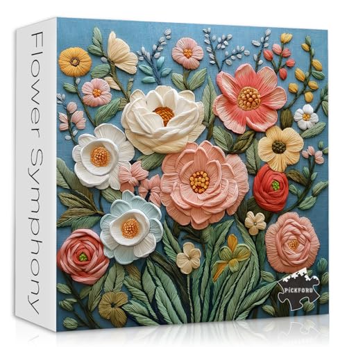 Bunte Blumenpuzzles für Erwachsene, 1000 Teile, Vintage-Pflanzen-Blumen-Puzzle, Stickkunst, Blüten, Frühlingsblumen-Garten, Puzzle, botanisch, Wanddekoration für Zuhause und entspannende Bunte Blumenpuzzles für Erwachsene, 1000 Teile, Vintage-Pflanzen-Blumen-Puzzle, Stickkunst, Blüten, Frühlingsblumen-Garten, Puzzle, botanisch, Wanddekoration für Zuhause und entspannende von PICKFORU