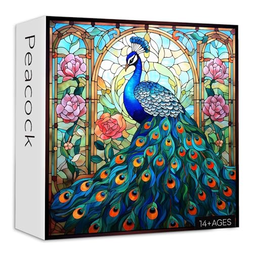 Buntglas-Pfau-Puzzles für Erwachsene, 1000 Teile, Vintage-Vogelkunst-Puzzle, unmöglich, harte Herausforderung Puzzles für Erwachsene, buntes Pfauen-Gartenpuzzle als Wanddekoration für Zuhause Buntglas-Pfau-Puzzles für Erwachsene, 1000 Teile, Vintage-Vogelkunst-Puzzle, unmöglich, harte Herausforderung Puzzles für Erwachsene, buntes Pfauen-Gartenpuzzle als Wanddekoration für Zuhause von PICKFORU