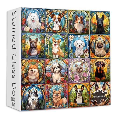 Buntglas-Puzzle, Hundepuzzles für Erwachsene, 1000 Teile, buntes Tierwelpen-Collage-Puzzle, 1000 Teile, Corgi Bulldogge, schwer schwierig, unmöglich, herausfordernde Puzzles für Erwachsene Buntglas-Puzzle, Hundepuzzles für Erwachsene, 1000 Teile, buntes Tierwelpen-Collage-Puzzle, 1000 Teile, Corgi Bulldogge, schwer schwierig, unmöglich, herausfordernde Puzzles für Erwachsene von PICKFORU