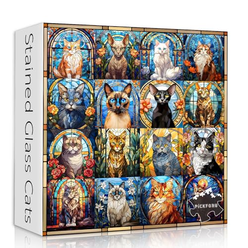 Buntglas-Puzzle, Katzenpuzzles für Erwachsene, 1000 Teile, buntes Kätzchen-Collage-Puzzle, 1000 Teile, hart, schwierig, unmöglich, herausfordernde Puzzles für Erwachsene Buntglas-Puzzle, Katzenpuzzles für Erwachsene, 1000 Teile, buntes Kätzchen-Collage-Puzzle, 1000 Teile, hart, schwierig, unmöglich, herausfordernde Puzzles für Erwachsene von PICKFORU