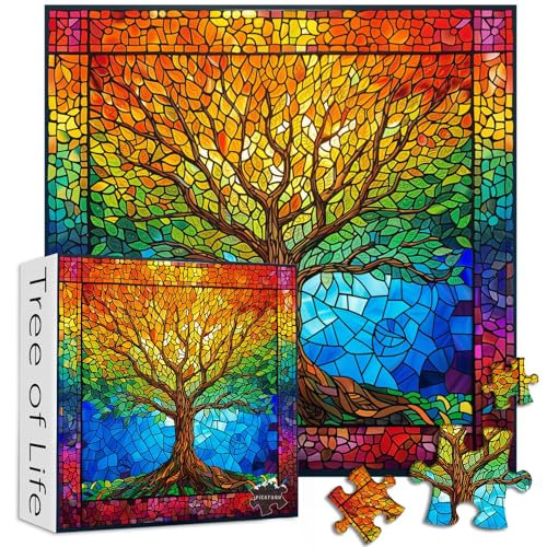 PICKFORU Buntglas-Puzzle für Erwachsene – 1000+ Teile, Mosaik „Baum des Lebens“, einzigartiges Regenbogen-Puzzle, farbenfrohes und anspruchsvolles Puzzle für Erwachsene. von PICKFORU