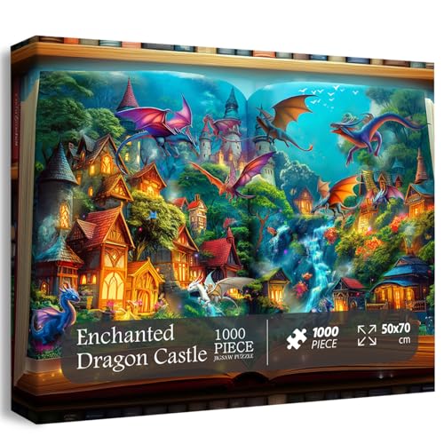 Drachen Puzzle für Erwachsene 1000 Teile, Magische Bibliothek Buch Puzzles Natur Wald Tier, Fantasy Dinosaurier Puzzle, Unmögliche Schwierige Harte Herausforderung für Erwachsene Drachen Puzzle für Erwachsene 1000 Teile, Magische Bibliothek Buch Puzzles Natur Wald Tier, Fantasy Dinosaurier Puzzle, Unmögliche Schwierige Harte Herausforderung für Erwachsene von PICKFORU