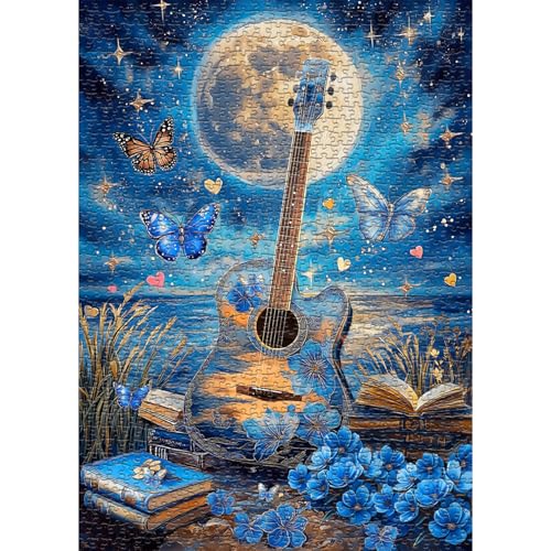 Fantasy Gitarre Puzzle für Erwachsene 1000 Teile Mond Blume Puzzle Buch Gitarre Floral Schmetterling Kunst Herausforderung für Erwachsene Fantasy Gitarre Puzzle für Erwachsene 1000 Teile Mond Blume Puzzle Buch Gitarre Floral Schmetterling Kunst Herausforderung für Erwachsene von PICKFORU