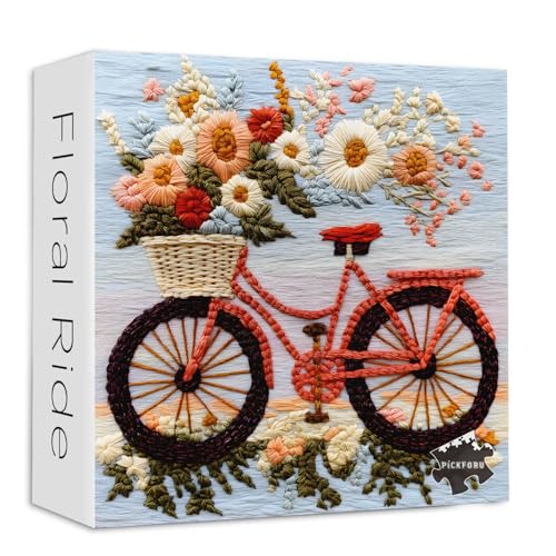 Frühlingsblumen-Puzzles 1000 Teile, PICKFORU bunte Stickerei-Wildblumen-Fahrradpuzzles für Erwachsene, schwieriges Naturkunst-Thema, herausfordernd für Erwachsene Frühlingsblumen-Puzzles 1000 Teile, PICKFORU bunte Stickerei-Wildblumen-Fahrradpuzzles für Erwachsene, schwieriges Naturkunst-Thema, herausfordernd für Erwachsene von PICKFORU