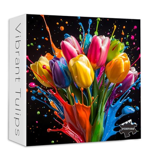 Gradient Tulpen 1000 Teile Puzzle für Erwachsene, PICKFORU Coloful Blumen Kunst Puzzles, hartes herausforderndes Frühlingspflanzenthema als Wanddekoration von PICKFORU