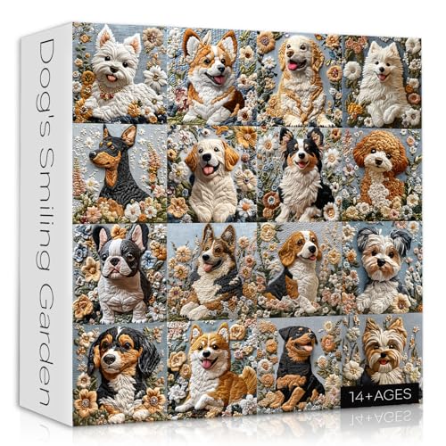 Hunde-Puzzle, 1000 Teile, Tier-Blumen-Puzzle mit Corgi-Dackel, Golden Retriever, einzigartige Kunst, Welpe, buntes Blumenmotiv-Puzzle für Erwachsene, Collage Hunde-Puzzle, 1000 Teile, Tier-Blumen-Puzzle mit Corgi-Dackel, Golden Retriever, einzigartige Kunst, Welpe, buntes Blumenmotiv-Puzzle für Erwachsene, Collage von PICKFORU