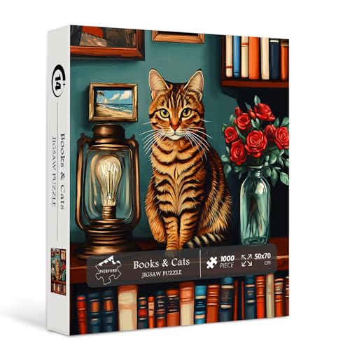 Katze 1000 Teile Puzzle für Erwachsene, PICKFORU Vintage Buch Puzzles, Niedliches Kätzchenpuzzle, Schwieriges Herausforderndes Bücherregal Bibliothek Puzzle für Buchliebhaber Katze 1000 Teile Puzzle für Erwachsene, PICKFORU Vintage Buch Puzzles, Niedliches Kätzchenpuzzle, Schwieriges Herausforderndes Bücherregal Bibliothek Puzzle für Buchliebhaber von PICKFORU