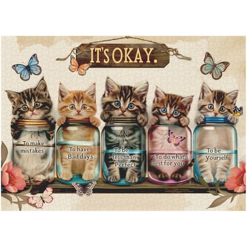 Katzenpuzzles für Erwachsene 1000 Teile, PICKFORU Flasche Puzzles für Erwachsene, Vintage Liebeszitate Puzzle, einzigartige Kätzchen Tierpuzzle Flaschenkunst von PICKFORU
