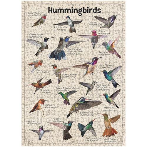 Kolibri-Puzzles für Erwachsene 1000 Teile, PICKFORU Vintage Vogelpuzzle für Tierliebhaber, schwieriger Retro-Gartenkolibri als Wandkunst-Dekor Kolibri-Puzzles für Erwachsene 1000 Teile, PICKFORU Vintage Vogelpuzzle für Tierliebhaber, schwieriger Retro-Gartenkolibri als Wandkunst-Dekor von PICKFORU