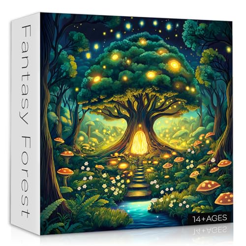 Magic Forest Puzzle für Erwachsene, Fantasy Natur Pilz Pflanze Puzzle, Baum des Lebens Puzzle 1000 Teile mit Blumen, Herausforderung Impossible Hard Jigsaw Puzzle von PICKFORU