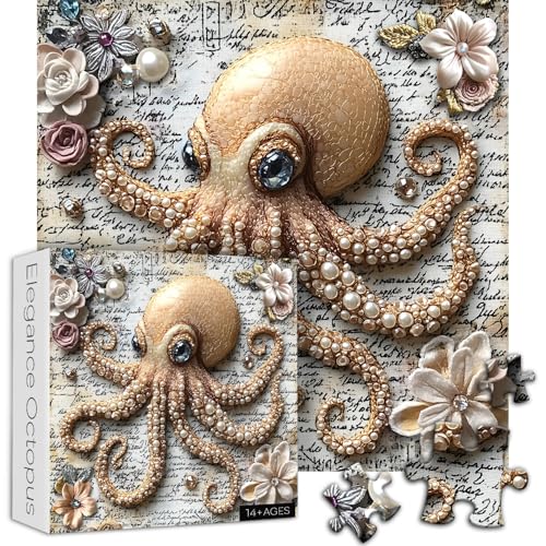 Oktopus-Puzzle, 1000 Teile, Vintage, einzigartige Tierblumenkunst, Ozeanleben-Puzzle, bunt, blumig, unmöglich, schwierig, Herausforderung für Erwachsene Oktopus-Puzzle, 1000 Teile, Vintage, einzigartige Tierblumenkunst, Ozeanleben-Puzzle, bunt, blumig, unmöglich, schwierig, Herausforderung für Erwachsene von PICKFORU