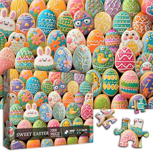 Ostereier-Puzzles für Erwachsene, 1000 Teile, Osterhase Huhn, lustiges Urlaubsplätzchen, Frühlingstier, buntes Kaninchen-Puzzle von PICKFORU