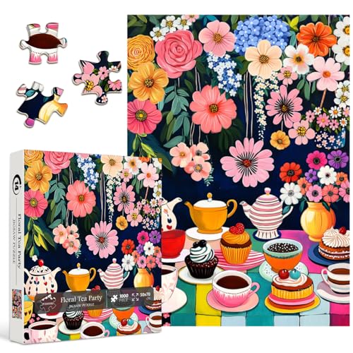 PICKFORU 1000-teiliges Blumenpuzzle für Erwachsene, bunte Teetassen, Wildblumen-Garten-Puzzle, harte schwierige Cupcake-Nachmittagstee-Thema als Kunstdekoration PICKFORU 1000-teiliges Blumenpuzzle für Erwachsene, bunte Teetassen, Wildblumen-Garten-Puzzle, harte schwierige Cupcake-Nachmittagstee-Thema als Kunstdekoration von PICKFORU