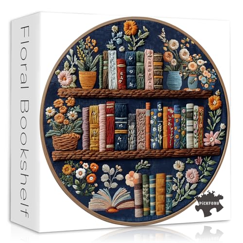PICKFORU Blooming Bücherregal Puzzles für Erwachsene 1000 Teile, Rundes Buch Blumenpuzzle Bibliothek, Wildblumenseiten Puzzles, Kreis Vintage Floral Pflanze Stickerei Ästhetische Herausforderung PICKFORU Blooming Bücherregal Puzzles für Erwachsene 1000 Teile, Rundes Buch Blumenpuzzle Bibliothek, Wildblumenseiten Puzzles, Kreis Vintage Floral Pflanze Stickerei Ästhetische Herausforderung von PICKFORU
