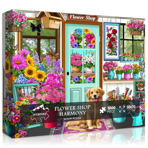 PICKFORU Blumenpuzzle für Erwachsene, 1000 Teile, Naturblumenladen, Pflanzenpuzzle, Hütte, buntes Frühlingspuzzle, Garten, Blumenhund, Puzzle PICKFORU Blumenpuzzle für Erwachsene, 1000 Teile, Naturblumenladen, Pflanzenpuzzle, Hütte, buntes Frühlingspuzzle, Garten, Blumenhund, Puzzle von PICKFORU
