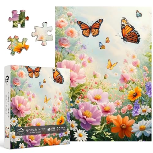 PICKFORU Blumenpuzzles für Erwachsene, 1000 Teile, buntes Schmetterlingspuzzle, Blumengarten, Vintage-schwieriges Frühlingsblumenpuzzle als Heimdekoration PICKFORU Blumenpuzzles für Erwachsene, 1000 Teile, buntes Schmetterlingspuzzle, Blumengarten, Vintage-schwieriges Frühlingsblumenpuzzle als Heimdekoration von PICKFORU