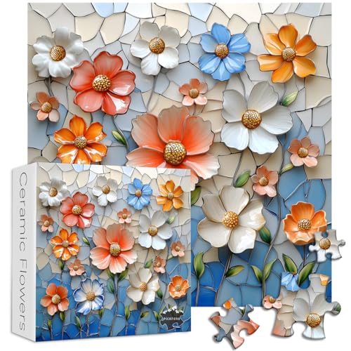 PICKFORU Blumenwandpuzzles für Erwachsene, 1000 Teile, buntes Mosaik-Blumen-Puzzle, Keramik-Kunstpuzzle, hartes schwieriges Frühlings-Wildblumen-Puzzle als Hausdekoration PICKFORU Blumenwandpuzzles für Erwachsene, 1000 Teile, buntes Mosaik-Blumen-Puzzle, Keramik-Kunstpuzzle, hartes schwieriges Frühlings-Wildblumen-Puzzle als Hausdekoration von PICKFORU
