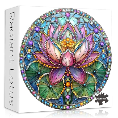 PICKFORU Buntglas-Lotusblumen-Puzzle für Erwachsene, 1000 Teile, runde schöne Edelsteine, Juwelenblumen, buntes Mosaik-Blumen-Puzzle, hübsch, schwierig, schwierig, herausfordernd für Erwachsene PICKFORU Buntglas-Lotusblumen-Puzzle für Erwachsene, 1000 Teile, runde schöne Edelsteine, Juwelenblumen, buntes Mosaik-Blumen-Puzzle, hübsch, schwierig, schwierig, herausfordernd für Erwachsene von PICKFORU