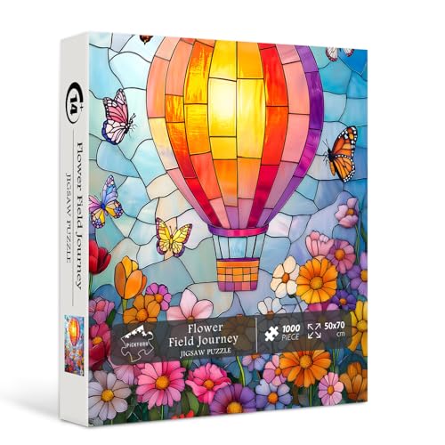 PICKFORU Buntglas-Puzzle für Erwachsene, buntes Heißluftballon-Mosaik-Puzzle, Schmetterling, schwierig, Frühlingsgarten, Blumen, Thema als Kunstdekoration PICKFORU Buntglas-Puzzle für Erwachsene, buntes Heißluftballon-Mosaik-Puzzle, Schmetterling, schwierig, Frühlingsgarten, Blumen, Thema als Kunstdekoration von PICKFORU