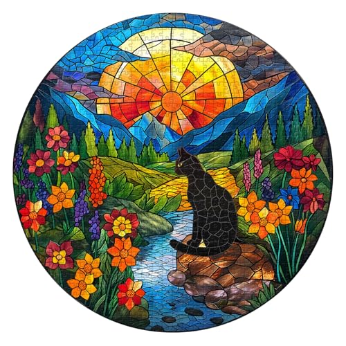 PICKFORU Buntglas-Puzzles für Erwachsene, ab 1000 Teile, buntes Blumen-Puzzle, schwieriges Mosaik, rundes Kitty-Puzzle als Wanddekoration für Zuhause PICKFORU Buntglas-Puzzles für Erwachsene, ab 1000 Teile, buntes Blumen-Puzzle, schwieriges Mosaik, rundes Kitty-Puzzle als Wanddekoration für Zuhause von PICKFORU