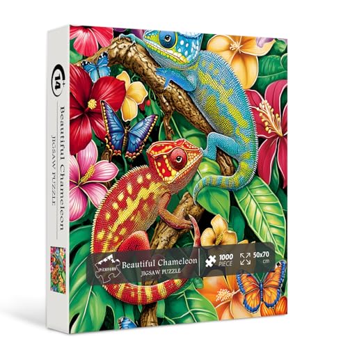 PICKFORU Chamäleon-Puzzles für Erwachsene, 1000 Teile, buntes Blumen-Puzzle, 1000 Teile, Schmetterling, einzigartiges unmögliches Natur-Puzzle als Kunstdekoration von PICKFORU