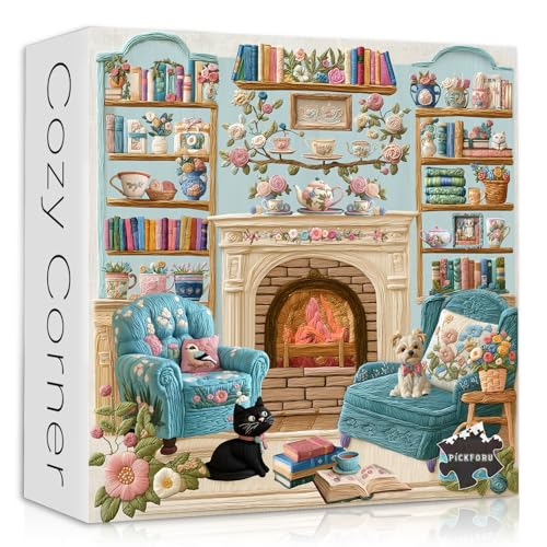 PICKFORU Cozy Puzzles für Erwachsene 1000 Teile, Hund Welpe Katze Jigsaw Puzzle Bücherregal Teetassen, Stickerei Ästhetische Puzzle Kabine, Einzigartige Moderne Kunst Jigsaw Challenging PICKFORU Cozy Puzzles für Erwachsene 1000 Teile, Hund Welpe Katze Jigsaw Puzzle Bücherregal Teetassen, Stickerei Ästhetische Puzzle Kabine, Einzigartige Moderne Kunst Jigsaw Challenging von PICKFORU