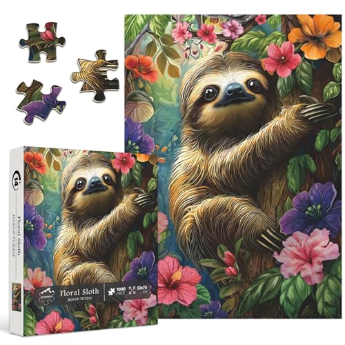 PICKFORU Faultier-Puzzle, 1000 Teile für Erwachsene, bunt, niedliche Tiere, florales Faultier, hartes schwieriges Waldblumen-Thema als Kunstdekor PICKFORU Faultier-Puzzle, 1000 Teile für Erwachsene, bunt, niedliche Tiere, florales Faultier, hartes schwieriges Waldblumen-Thema als Kunstdekor von PICKFORU