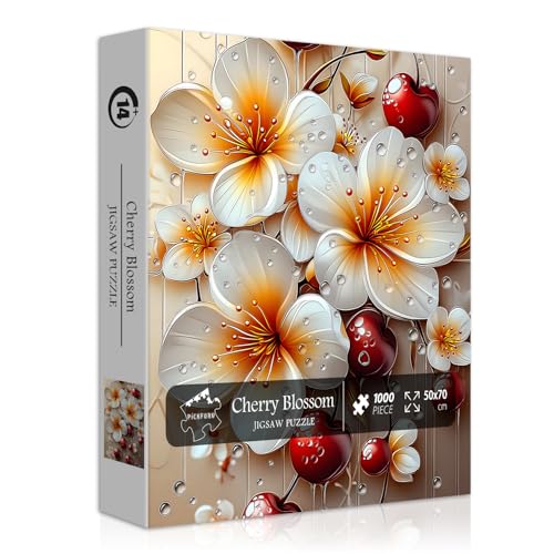 PICKFORU Kirschblüten-Puzzles für Erwachsene 1000 Teile, Vintage Flower Floral Art Puzzle 1000 Teile, einzigartige schöne Puzzles von PICKFORU