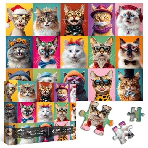 PICKFORU Lustige Katzen-Puzzles für Erwachsene, buntes Tier-Puzzle, 1000 Teile Katzen, unmögliches Kätzchen-Puzzle, 1000 Teile als Wandkunst-Dekoration PICKFORU Lustige Katzen-Puzzles für Erwachsene, buntes Tier-Puzzle, 1000 Teile Katzen, unmögliches Kätzchen-Puzzle, 1000 Teile als Wandkunst-Dekoration von PICKFORU