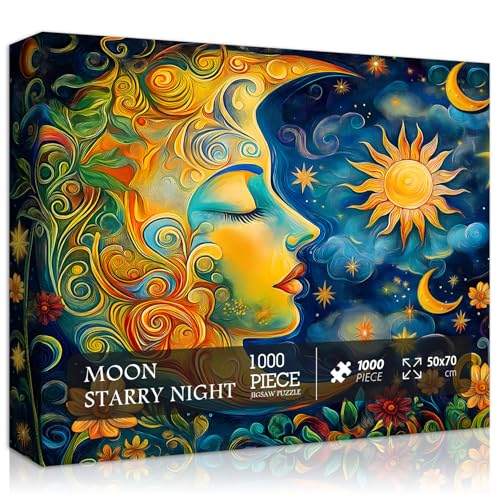PICKFORU Mond Puzzles für Erwachsene, Sternennacht-Puzzle 1000 Teile, Sonnenstern-Blumenkunst-Puzzle, unmöglich schwierig schwer herausfordernde Puzzles für Erwachsene PICKFORU Mond Puzzles für Erwachsene, Sternennacht-Puzzle 1000 Teile, Sonnenstern-Blumenkunst-Puzzle, unmöglich schwierig schwer herausfordernde Puzzles für Erwachsene von PICKFORU