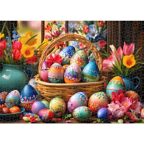 PICKFORU Osterpuzzles für Erwachsene 1000 Teile, Ostereier Blumenpuzzles, Urlaubspuzzles 1000 Teile Floral als Osterdekor von PICKFORU