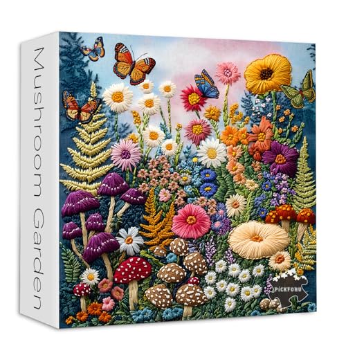 PICKFORU Pilz-Puzzles für Erwachsene, buntes Frühlingsblumen-Garten-Puzzle, Schmetterling, einzigartige unmögliche Stickerei, Wildblumen-Pflanzen-Thema als Wanddekoration für Zuhause PICKFORU Pilz-Puzzles für Erwachsene, buntes Frühlingsblumen-Garten-Puzzle, Schmetterling, einzigartige unmögliche Stickerei, Wildblumen-Pflanzen-Thema als Wanddekoration für Zuhause von PICKFORU